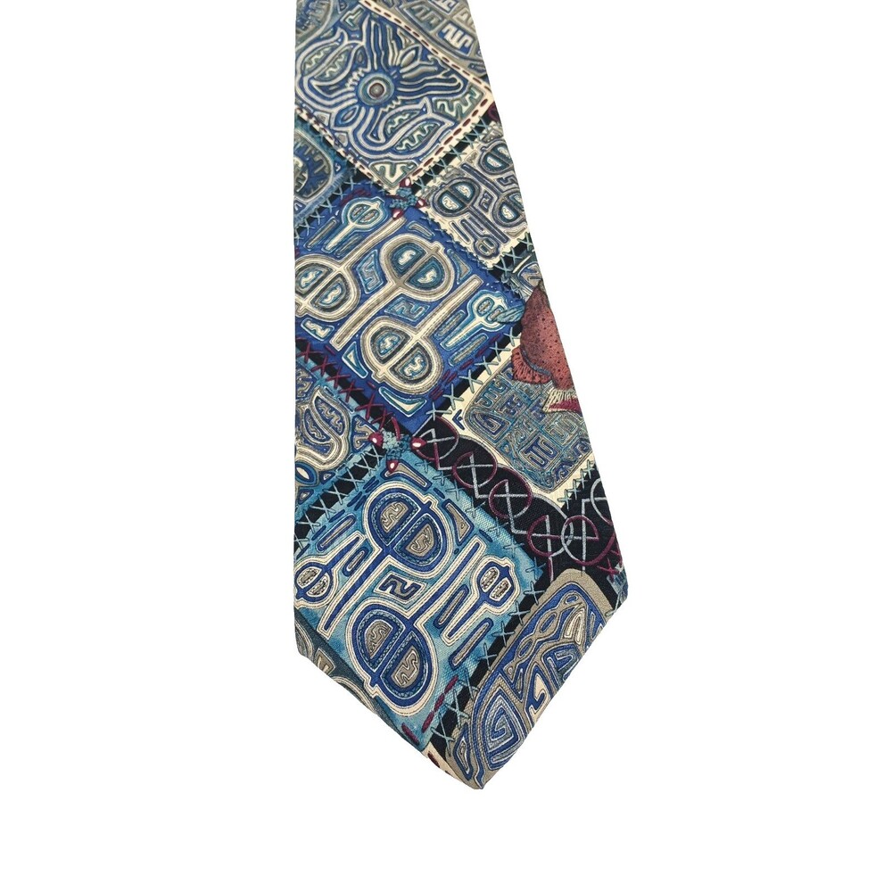 Alexander Lloyd 100% Silk Abstract Art Necktie Blue Multicolor Long 64" Tie